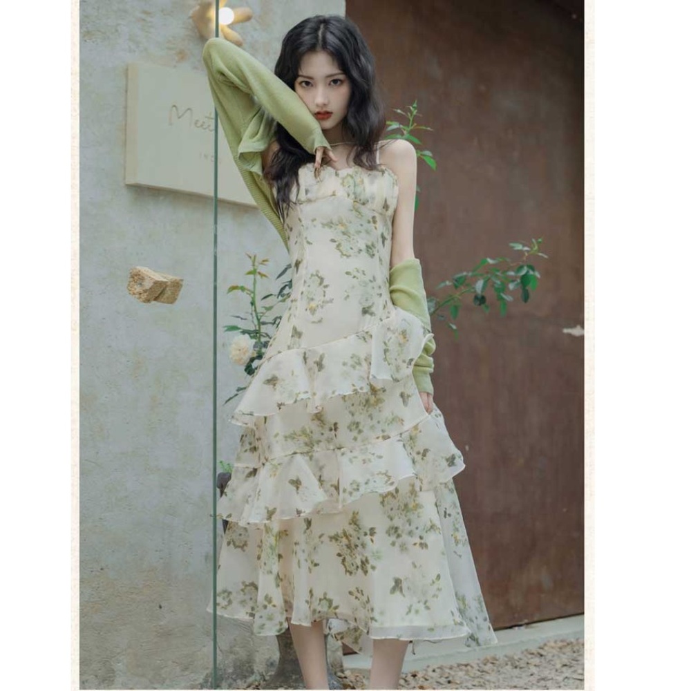 NWT floral green asymmetrical dress with cardigan